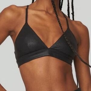 NWT Alo Yoga Faux Leather Airbrush Splendor Bra, Black Size Medium